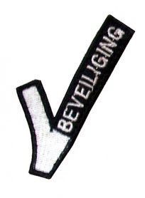 Stof embleem beveiliging "V-tje" ZONDER Velcro op achterzijde GRATIS VERZENDING